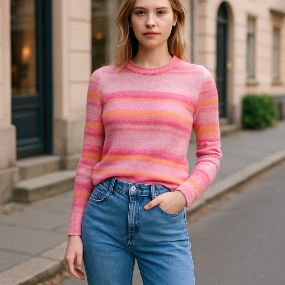NWT  GAP OMBRÉ SUPER SOFT MULTICOLORED STRIPED SWEATER LARGE
